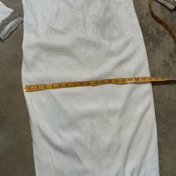 Rachel Zoe Dress Womens 4 White Sequin Maxi Gown Open Back Embellished Outline‎